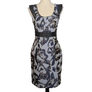 Manning Cartell Blurred Vision Floral Print Sheath Dress Gray Blue